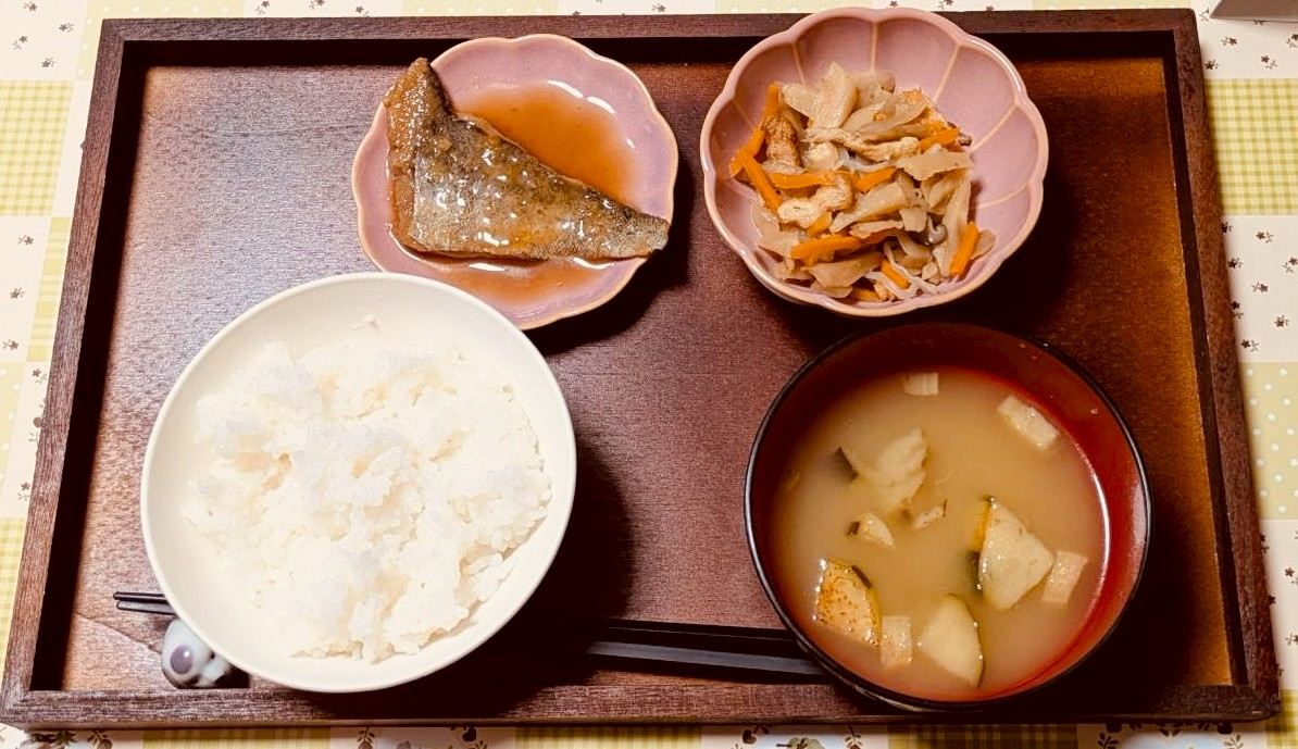 サードプレイス やつしろ 実際の食事 - ごはん・味噌汁・焼き魚・煮物